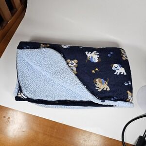 Garanimals Puppy Dog Bear Soccer Ball Baby Blanket Navy Blue Sherpa Fleece 28x35
